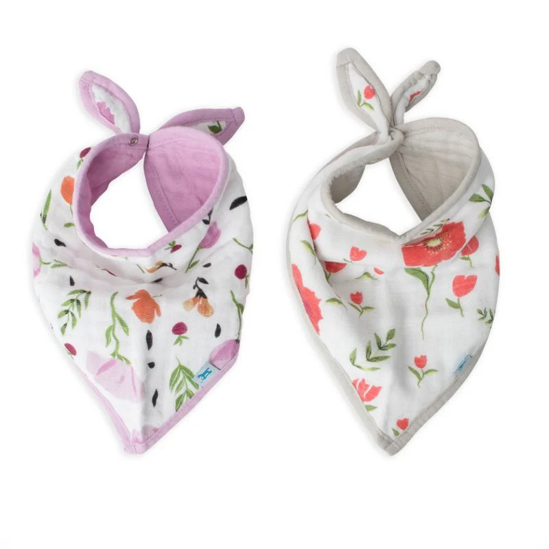 Cotton Muslin Bandana Bib Set of 2: Summer Poppy - Image 2