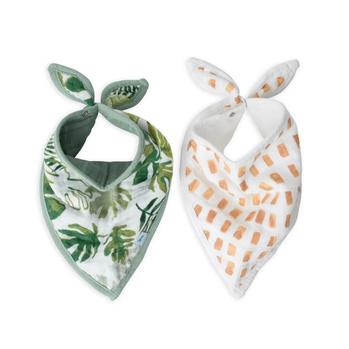 Cotton Muslin Bandana Bib Set of 2: Tropical Leaf - Image 2
