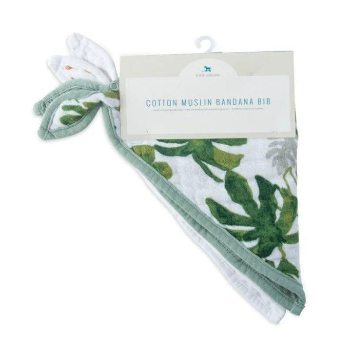 Cotton Muslin Bandana Bib Set of 2: Tropical Leaf - Image 3