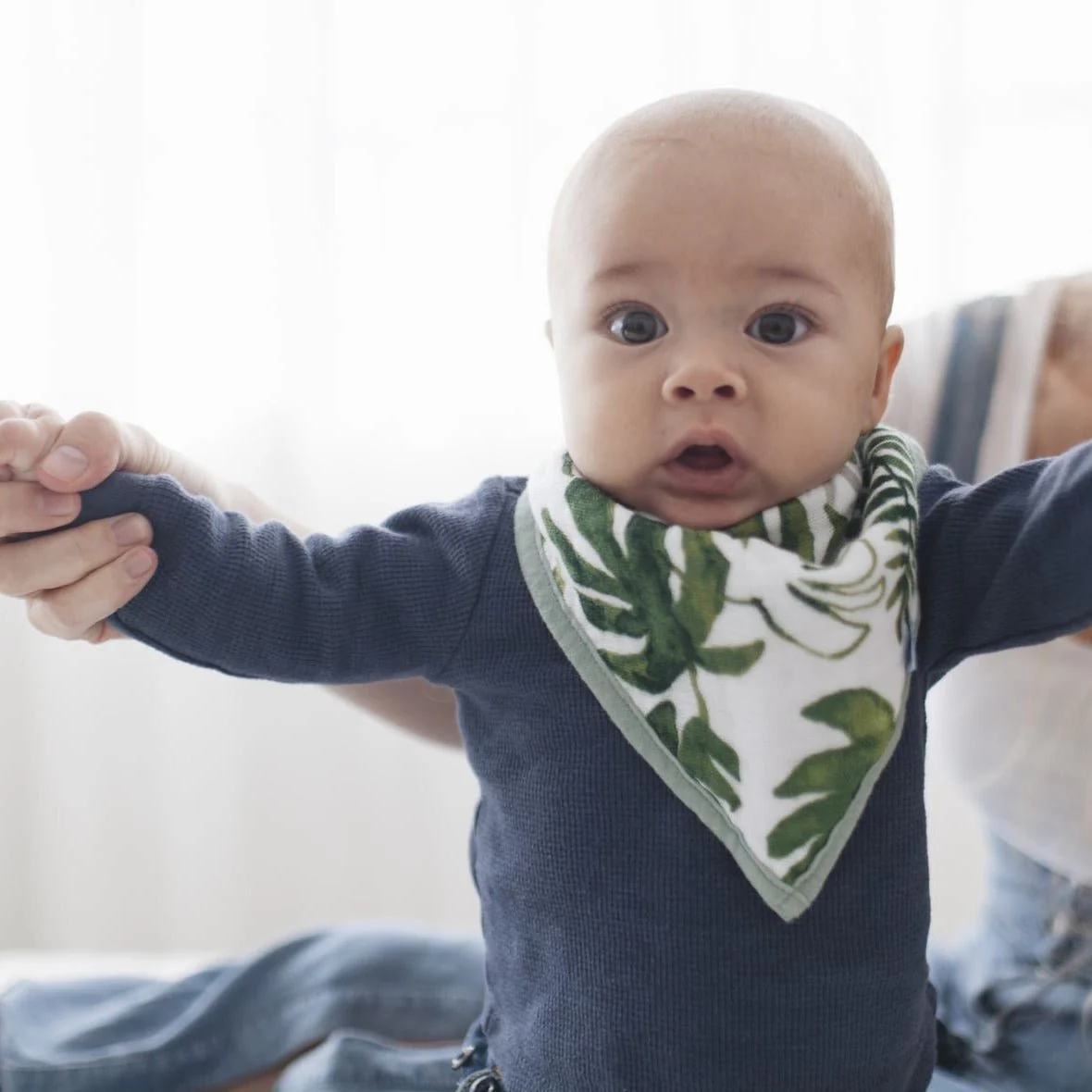 Cotton Muslin Bandana Bib Set of 2: Tropical Leaf - Image 4