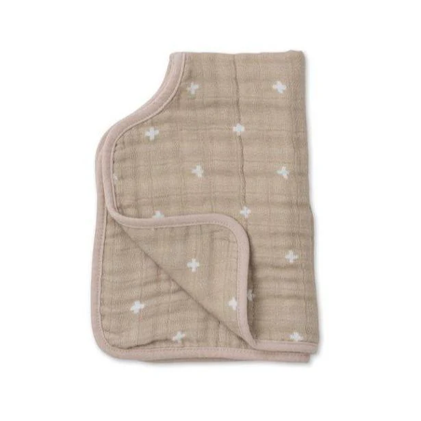Cotton Muslin Burp Cloth: Taupe Cross - Image 2