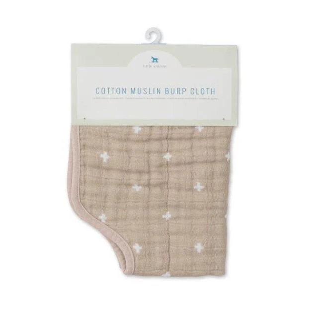 Cotton Muslin Burp Cloth: Taupe Cross - Image 3