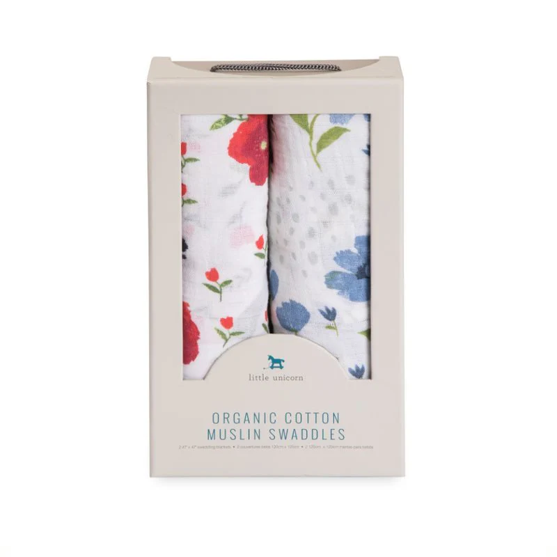 Organic Cotton Muslin Swaddle 2 Pack: Summer Poppy - Image 3