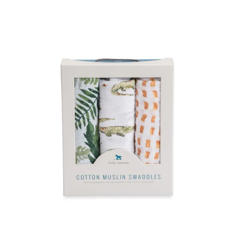 Cotton Muslin Swaddle 3 Pack: Gator - Image 3