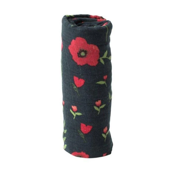 Cotton Muslin Swaddle: Dark Summer Poppy - Image 2