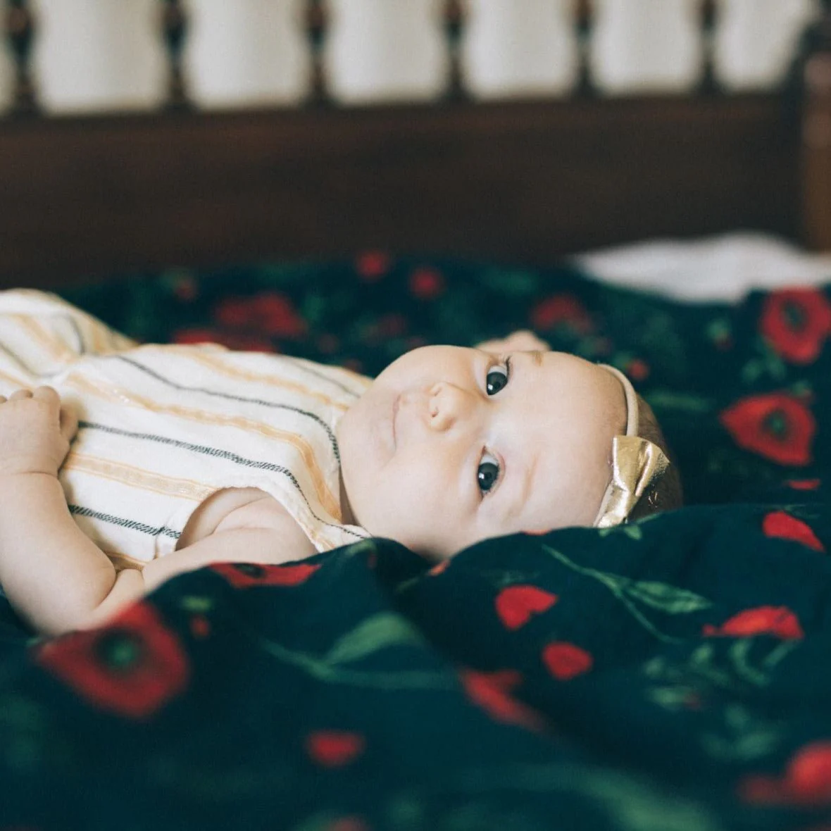 Cotton Muslin Swaddle: Dark Summer Poppy - Image 3