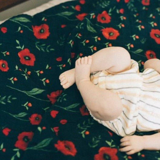 Cotton Muslin Swaddle: Dark Summer Poppy - Image 4
