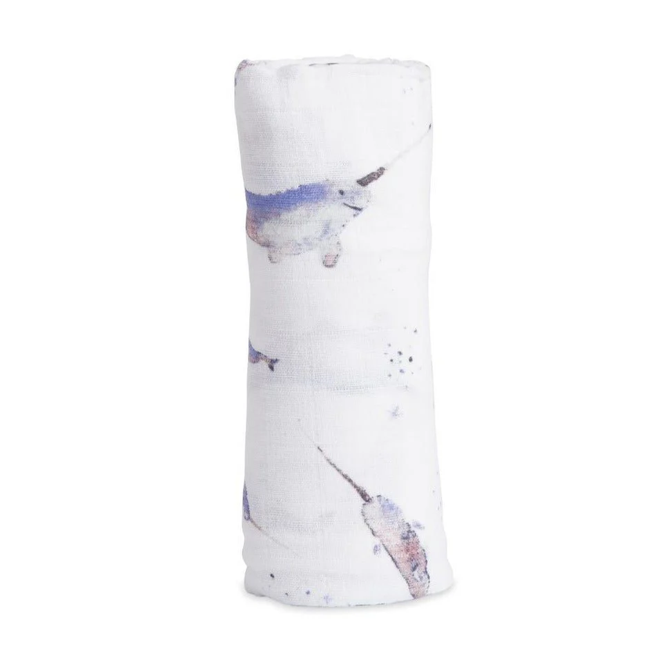 Cotton Muslin Swaddle: Narwhal - Image 2