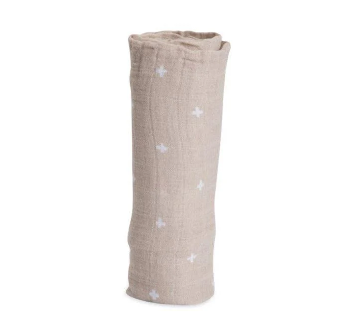 Cotton Muslin Swaddle: Taupe Cross - Image 2