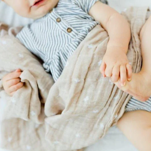 Cotton Muslin Swaddle: Taupe Cross - Image 3