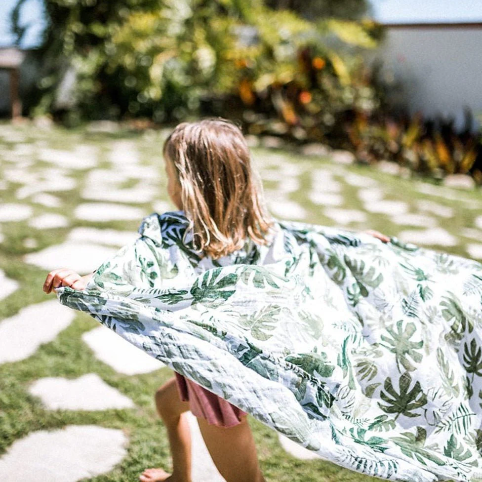 Cotton Muslin Swaddle: Tropical Leaf - Image 5
