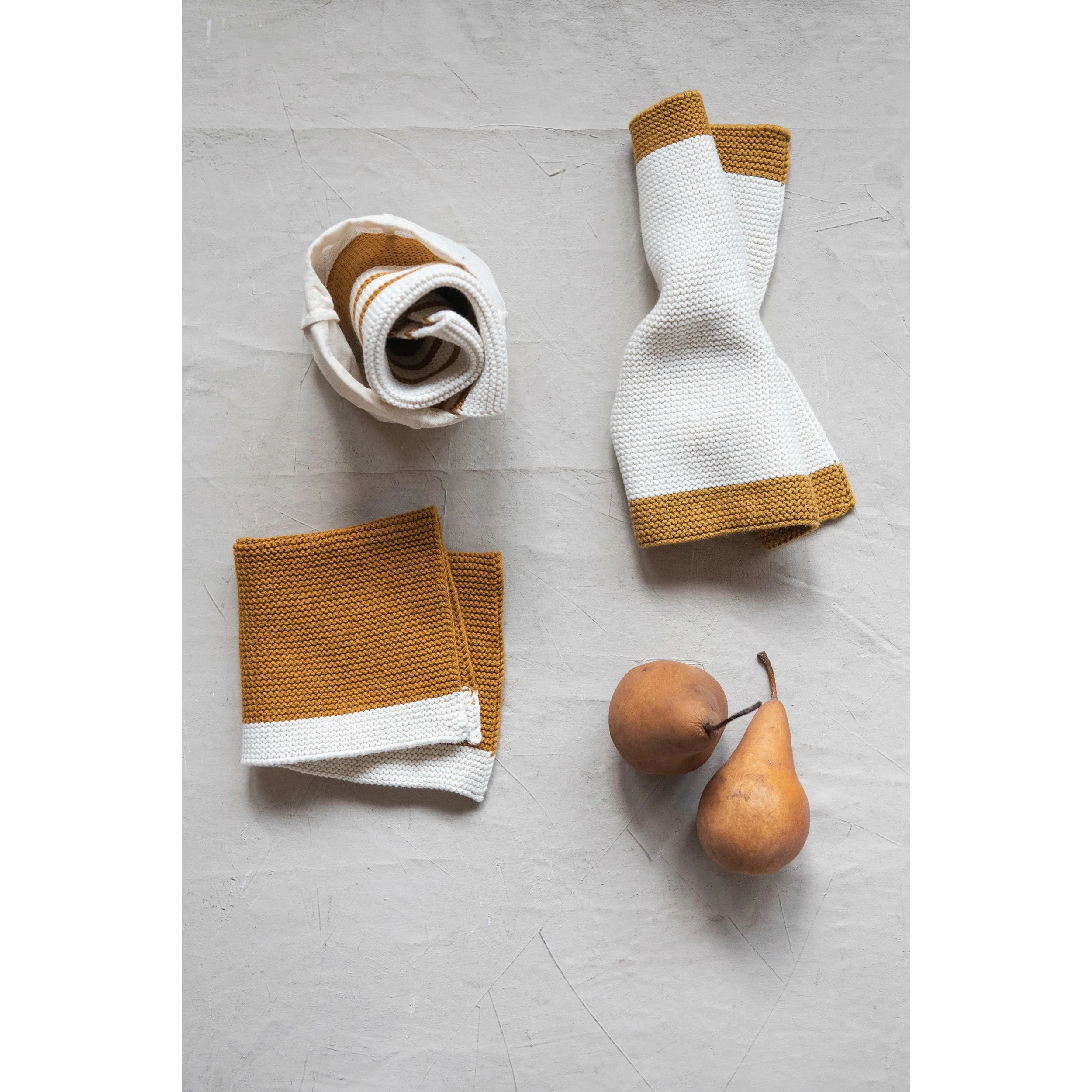 Mustard Striped Knit Dish Cloth Set - Image 3