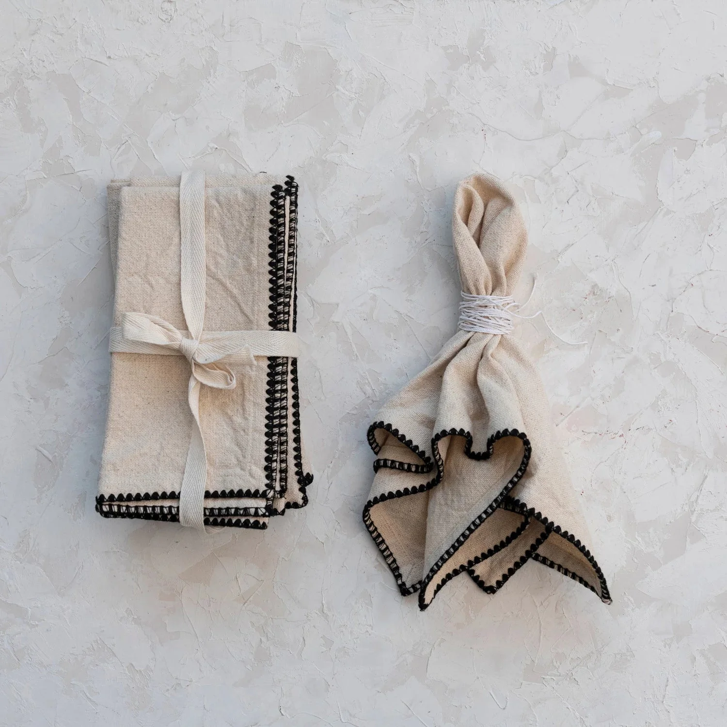 Natural Napkins w/ Black Edge Stitching