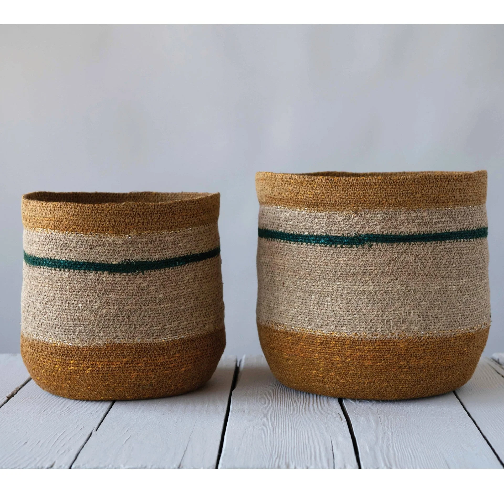 Natural Seagrass Striped Basket Set - Image 2