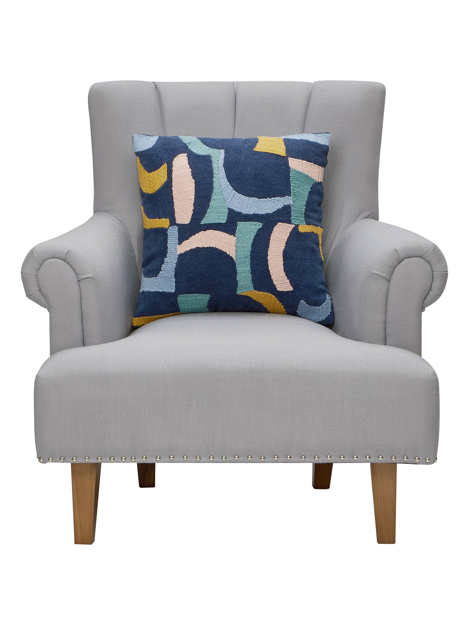 Navy & Bright Shapes Embroidered Pillow - Image 2