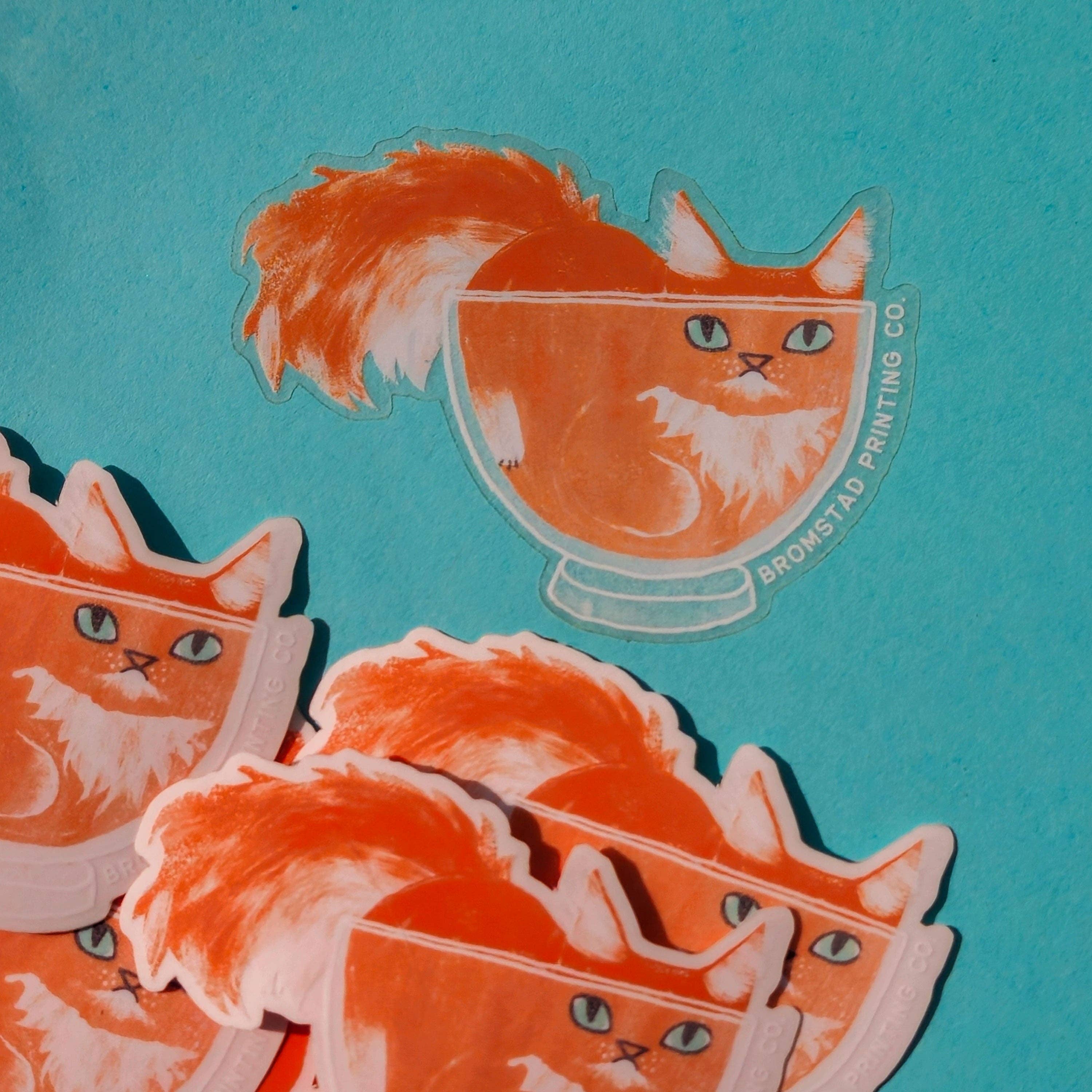Orange Cat in a Bowl Sticker - Image 2