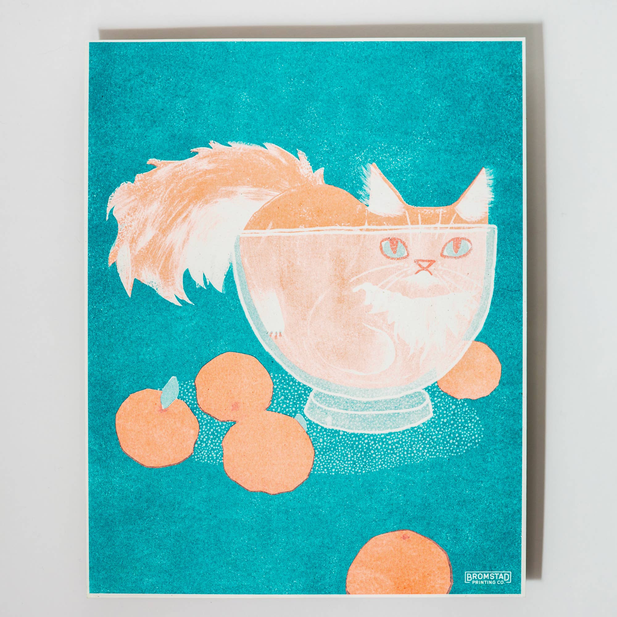 Orange Cat in a Bowl Risograph Print - Image 2