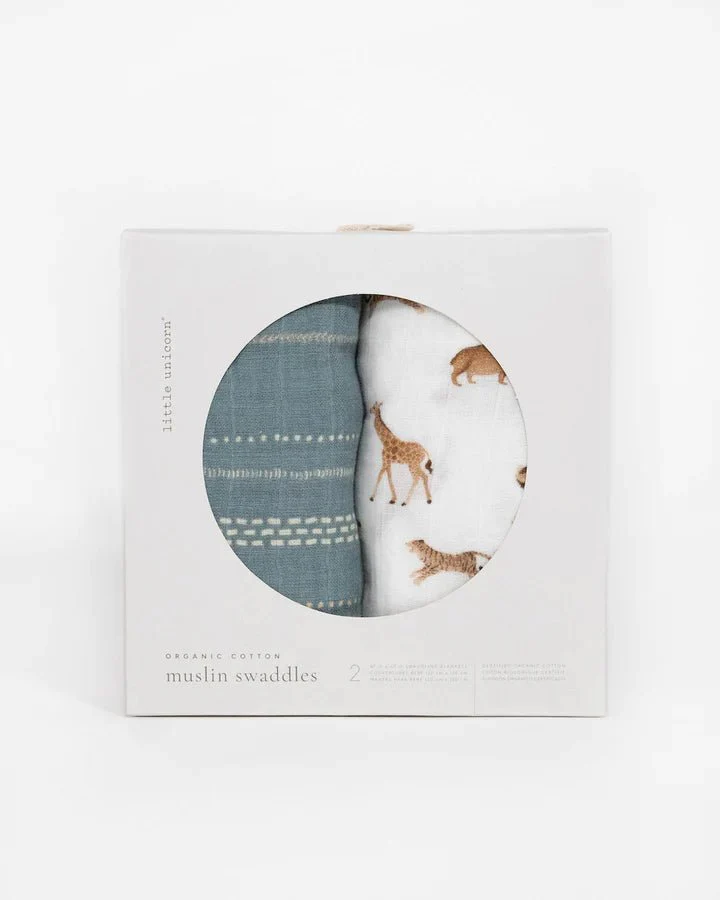 Organic Cotton Muslin Swaddle 2 Pack: Animal Crackers - Image 2