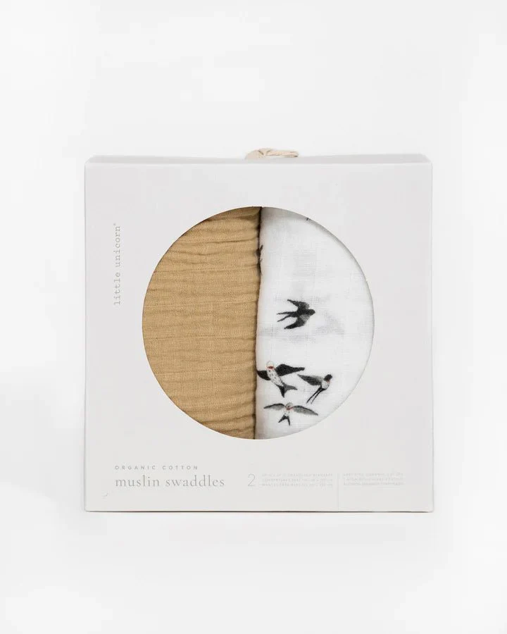 Organic Cotton Muslin Swaddle 2 Pack: Swallows - Image 2