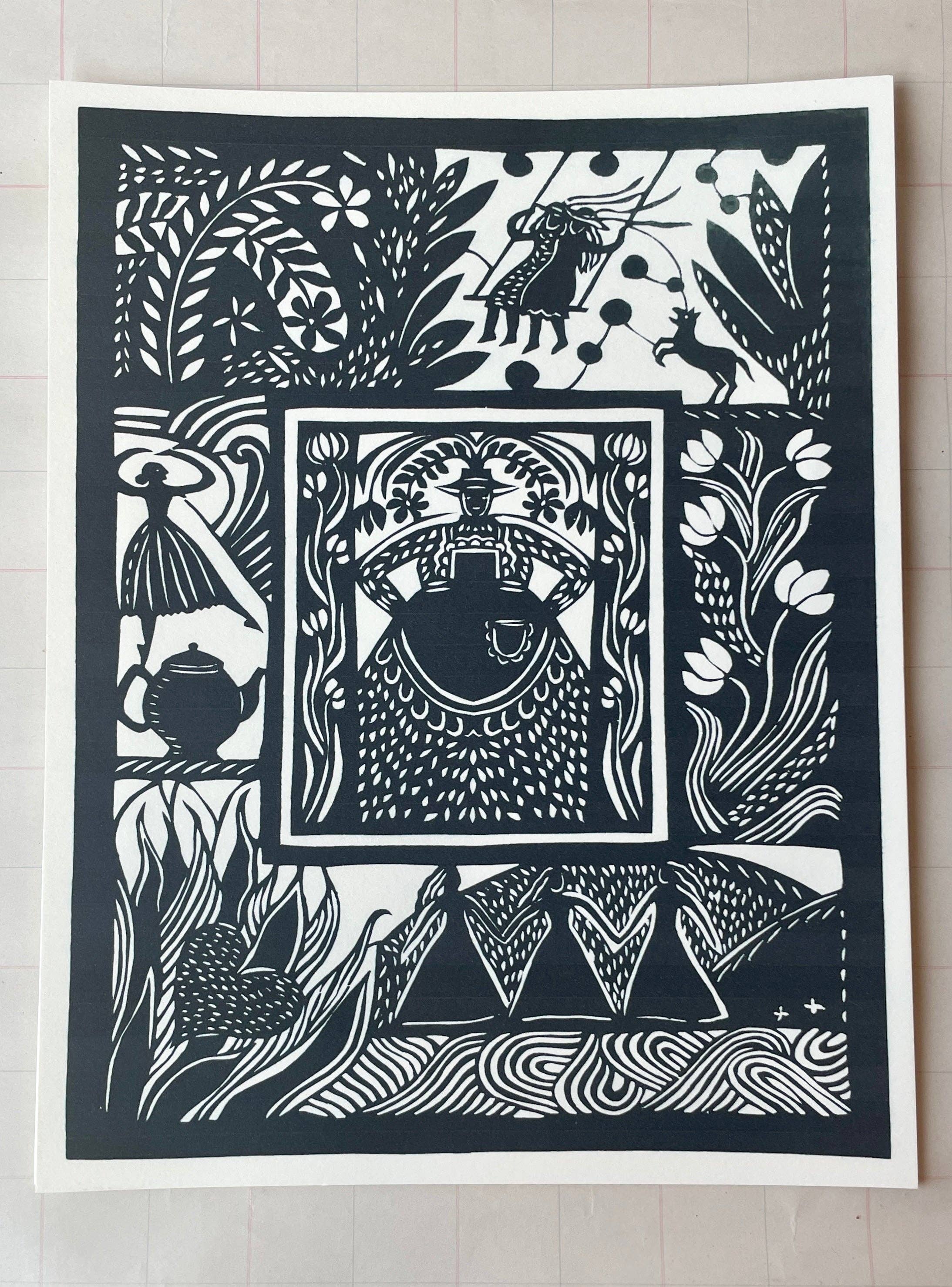 Papercut Lady Scene Art Print - Image 2