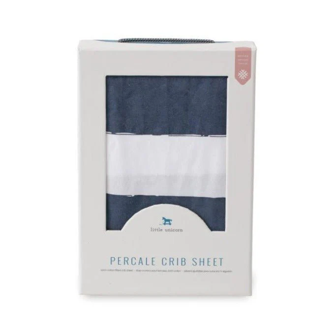 Cotton Percale Crib Sheet: Navy Stripe - Image 4