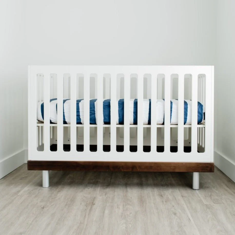 Cotton Percale Crib Sheet: Navy Stripe - Image 5