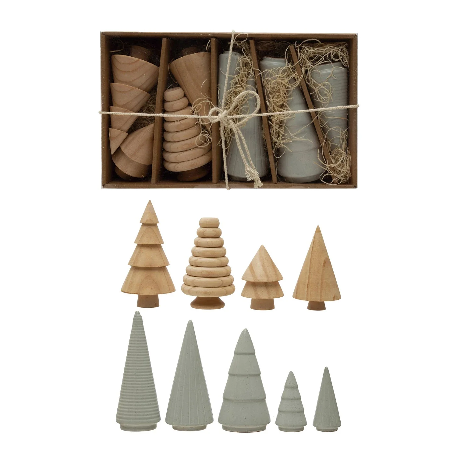 Pine Wood and Stoneware Trees, Set of 9 - Image 3