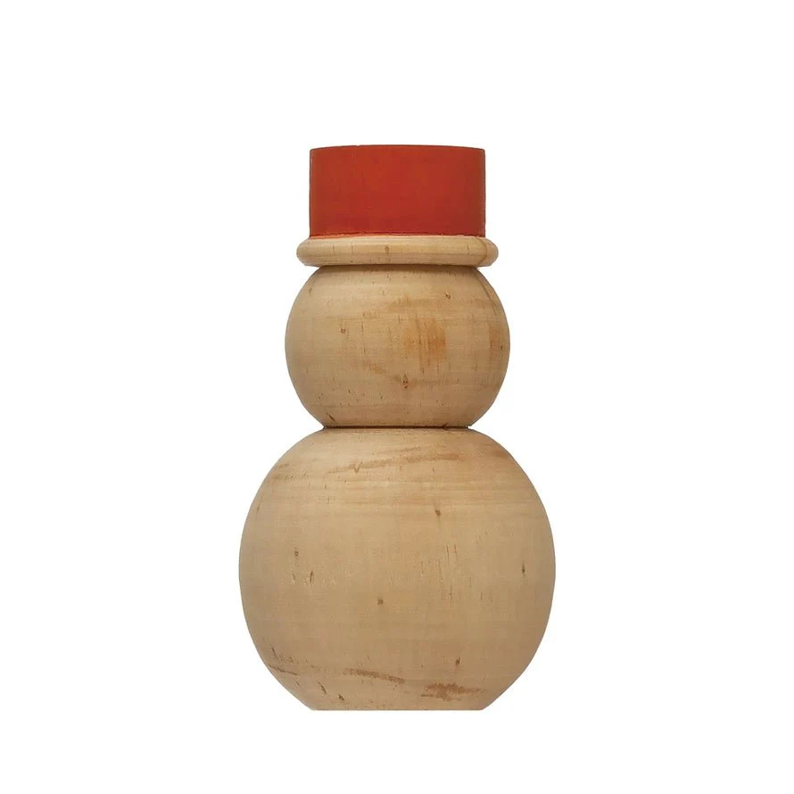 Pine Wood Snowman with Hat - Image 2