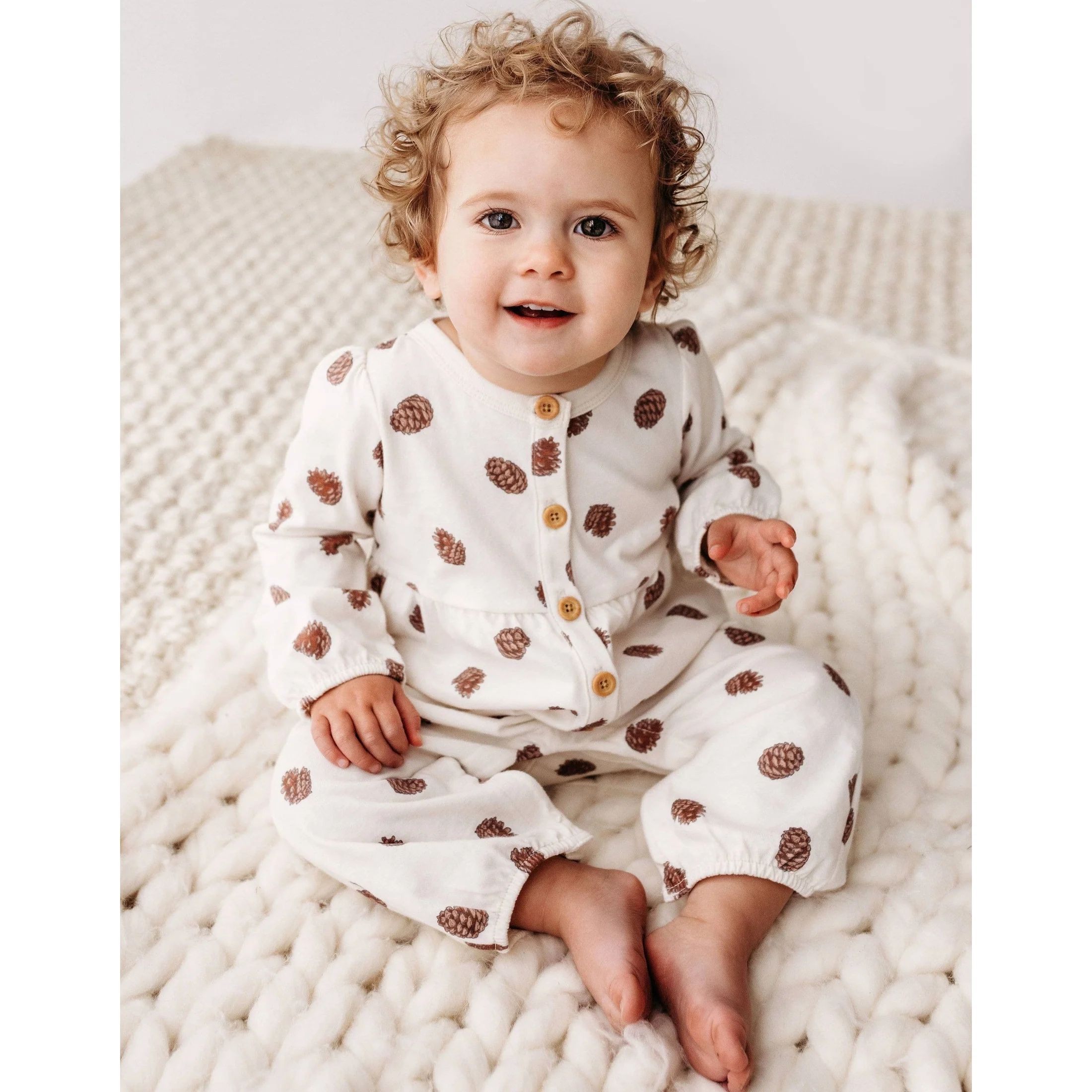 Pinecone Gathered Button Romper - Image 5