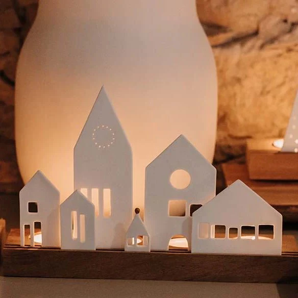 Porcelain & Acacia Village Tealight - City - Image 2