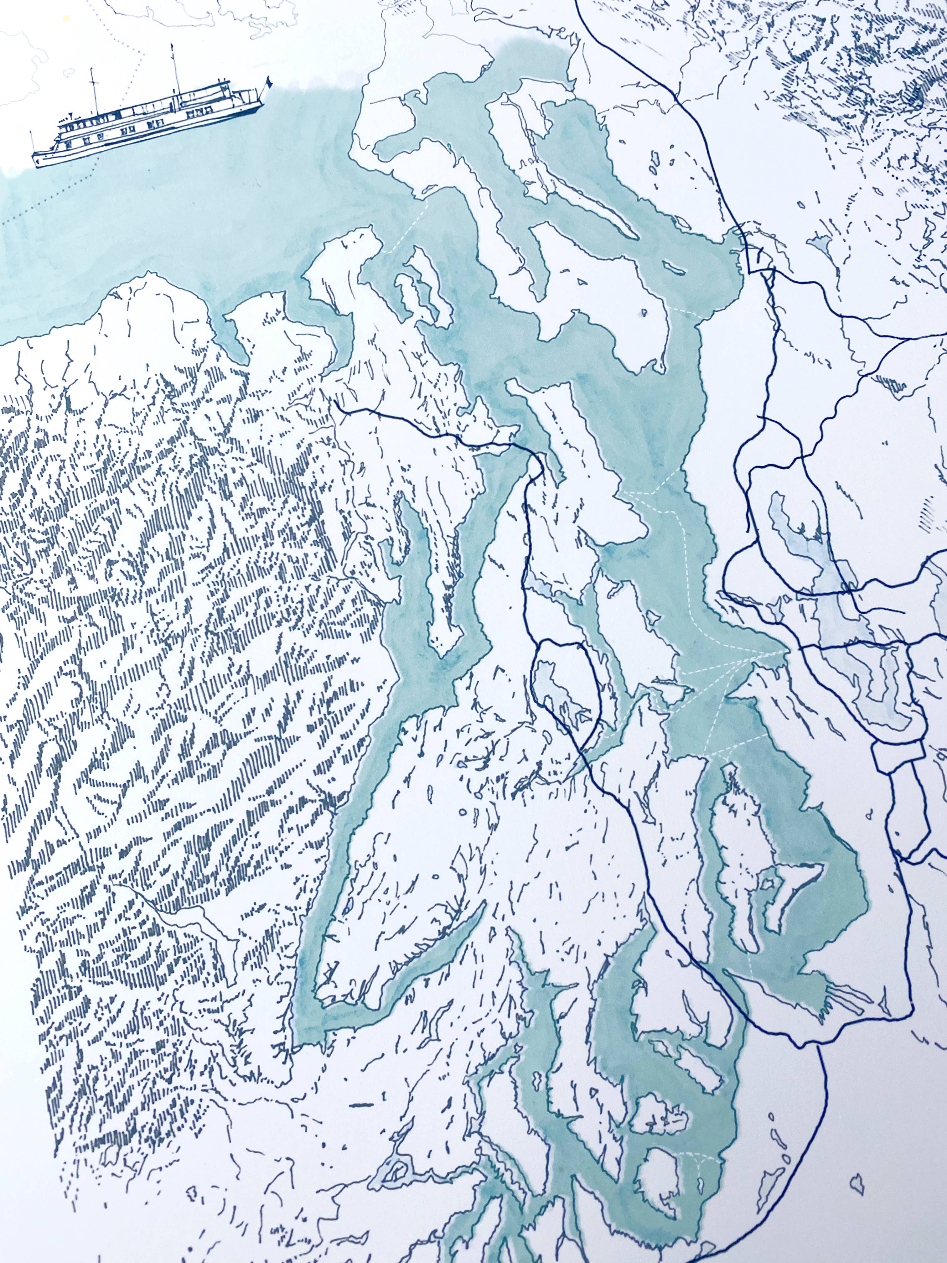 Puget Sound Topo Map Print - Image 3