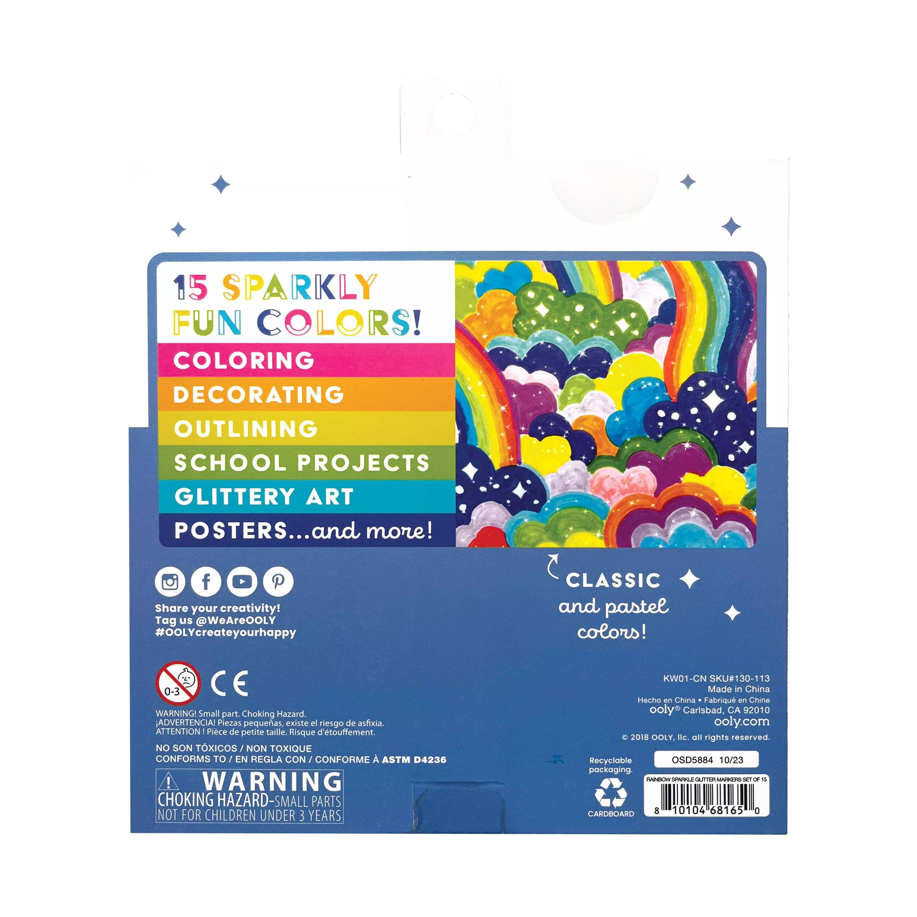 Rainbow Sparkle Glitter Markers - Set of 15 - Image 2