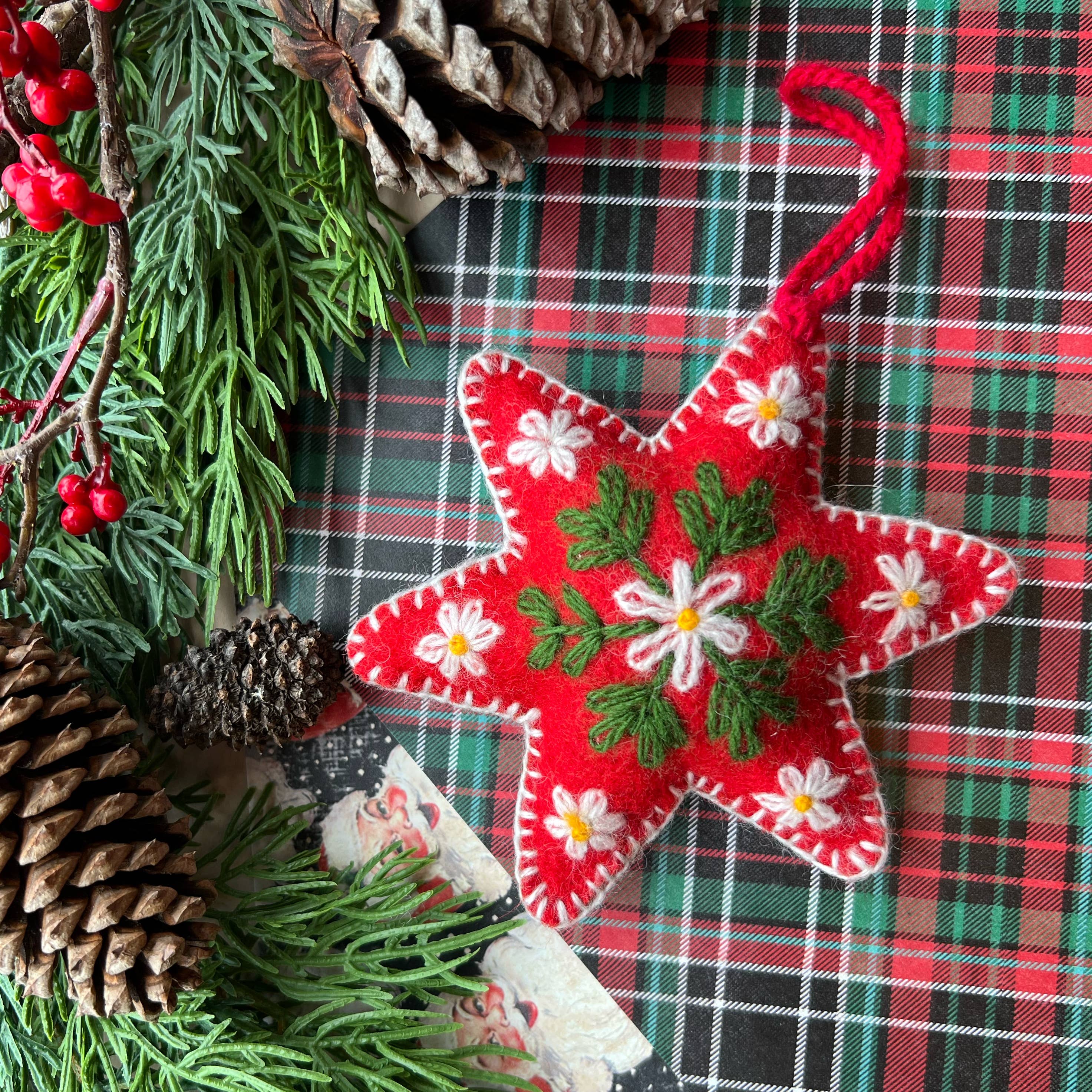 Six Pointed Star Embroidered Wool Ornament - Image 3