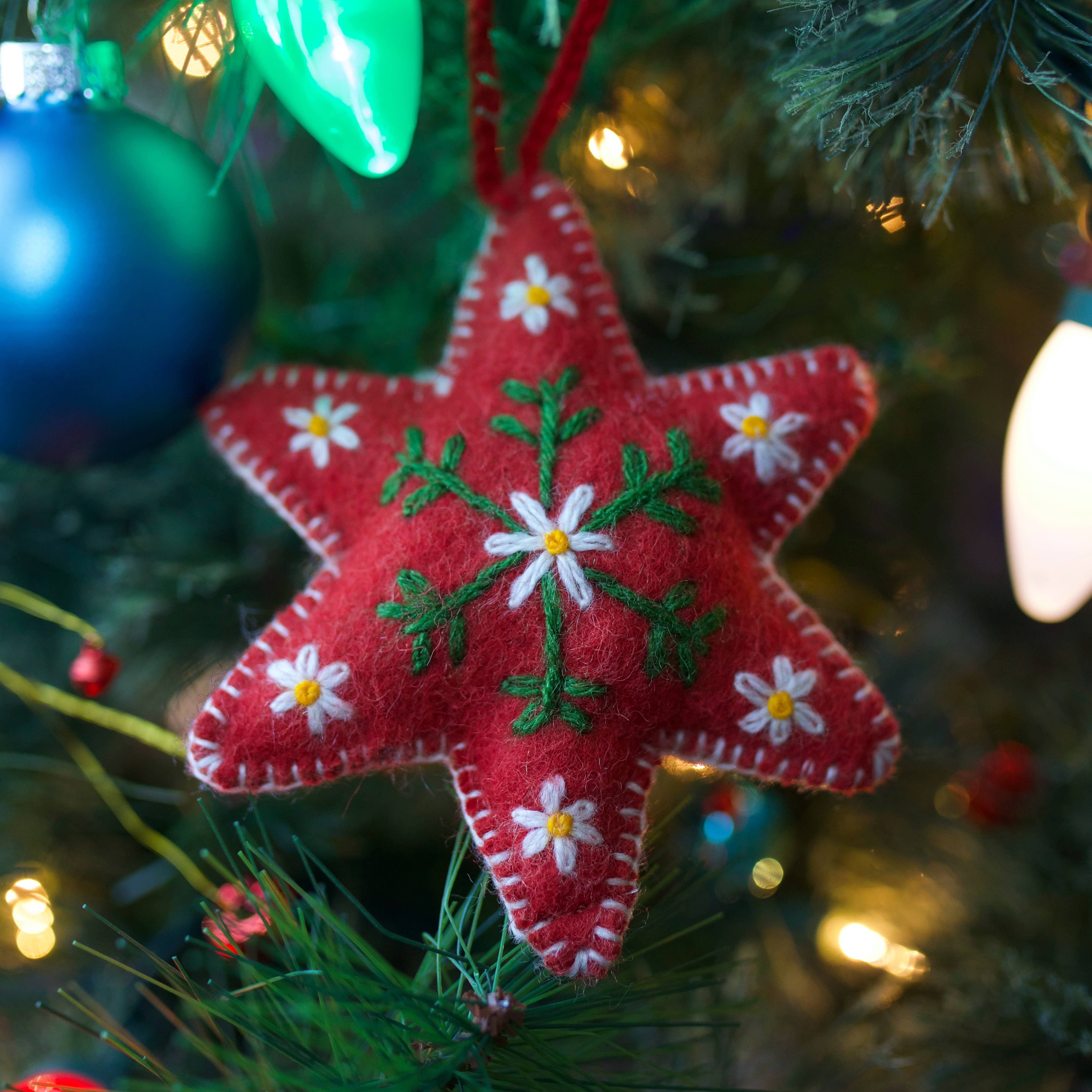 Six Pointed Star Embroidered Wool Ornament - Image 4