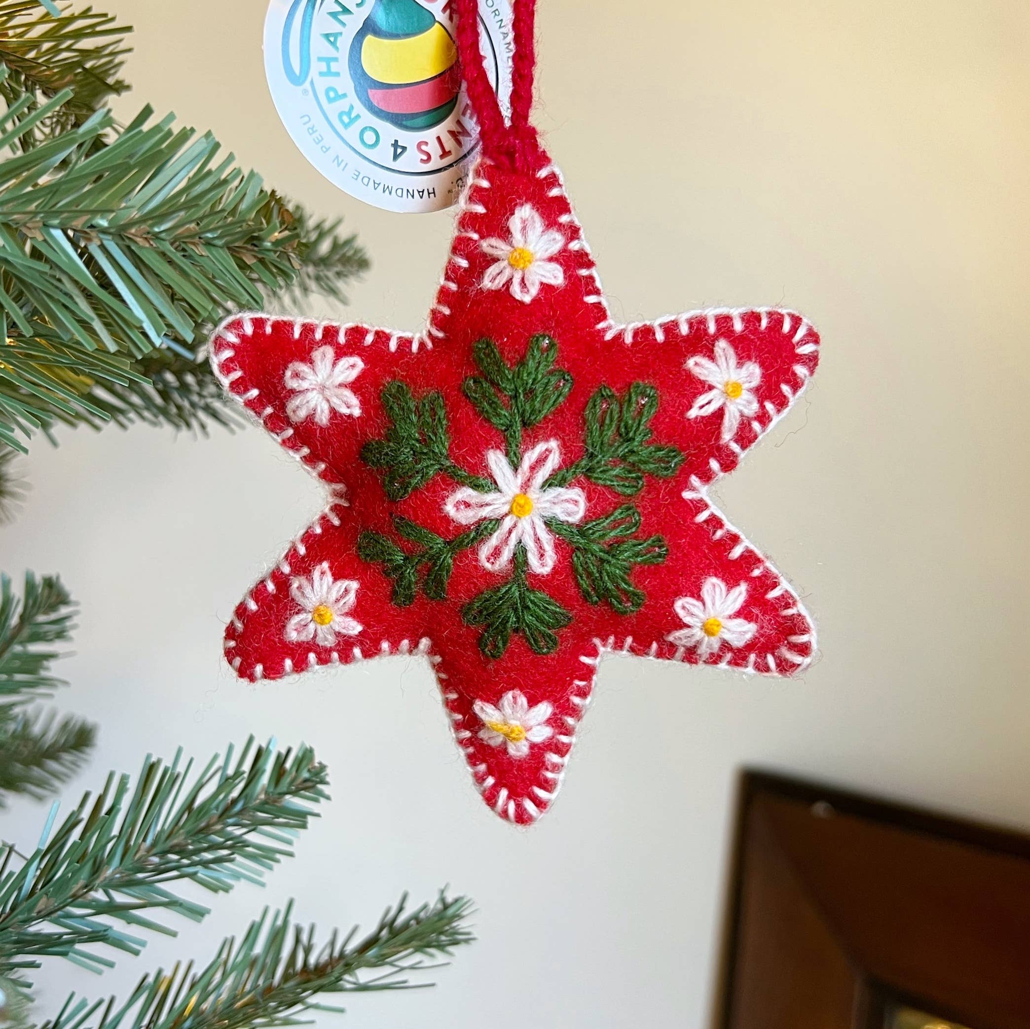 Six Pointed Star Embroidered Wool Ornament - Image 6