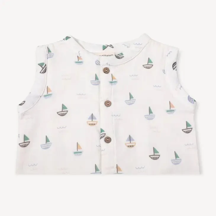 Sailboat Kangaroo Pocket Jumpsuit Organic Muslin - Image 2