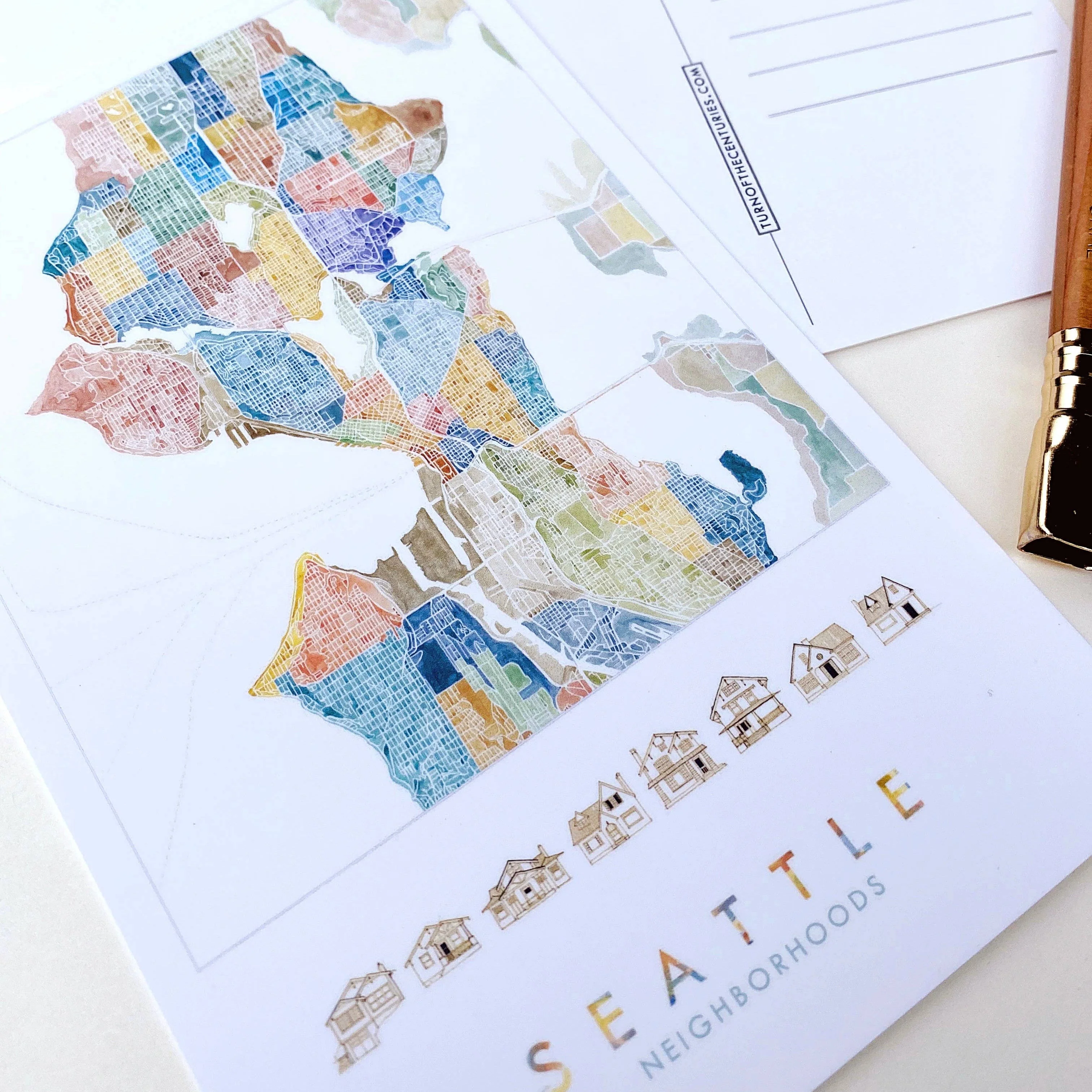 Seattle Neighborhoods Map Postcard - Image 2