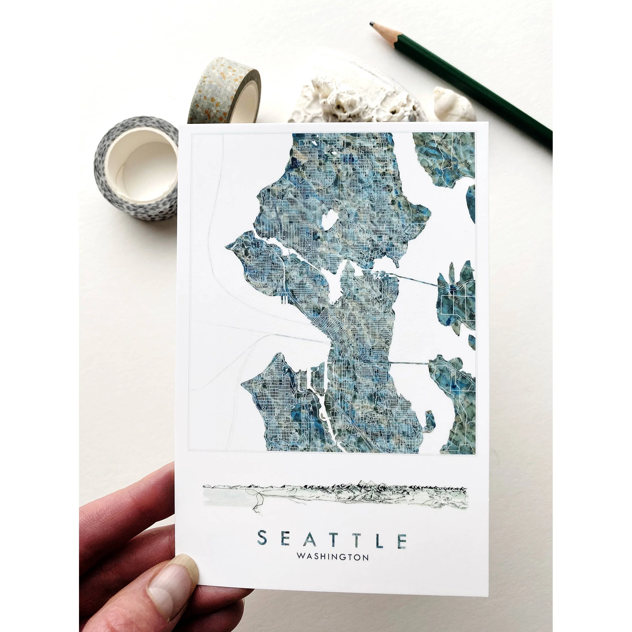 Seattle Watercolor Map Postcard