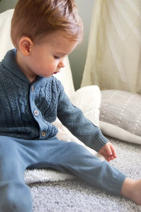 Shawl Collar Cable Knit Baby Cardigan - Image 5