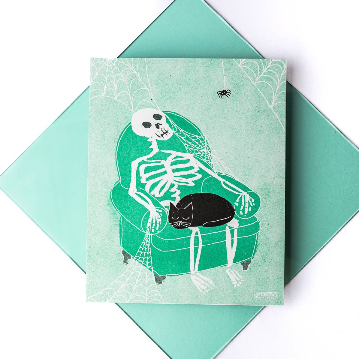 Skeleton Lap Cat Risograph Art Print - Image 3