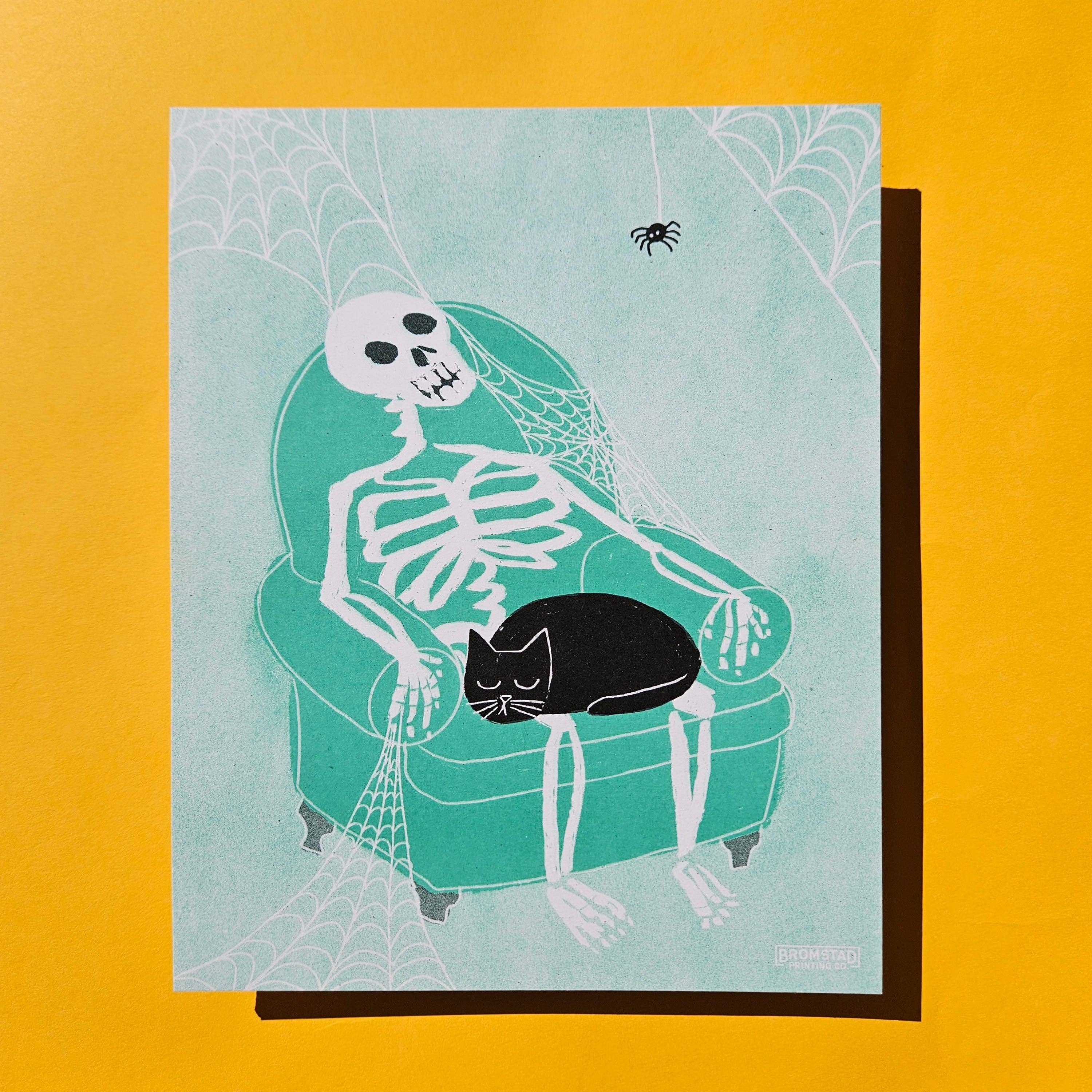 Skeleton Lap Cat Risograph Art Print - Image 4