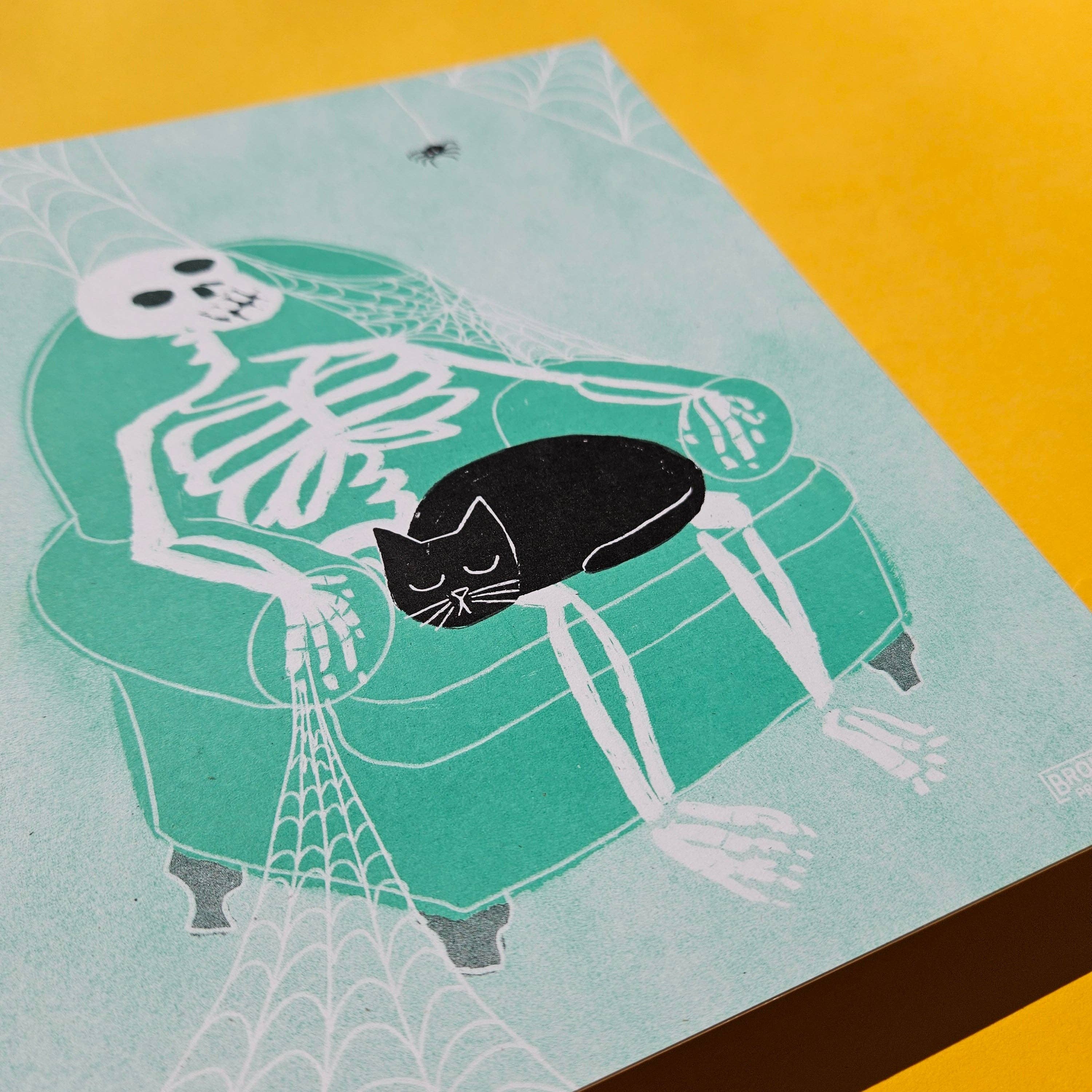 Skeleton Lap Cat Risograph Art Print - Image 5
