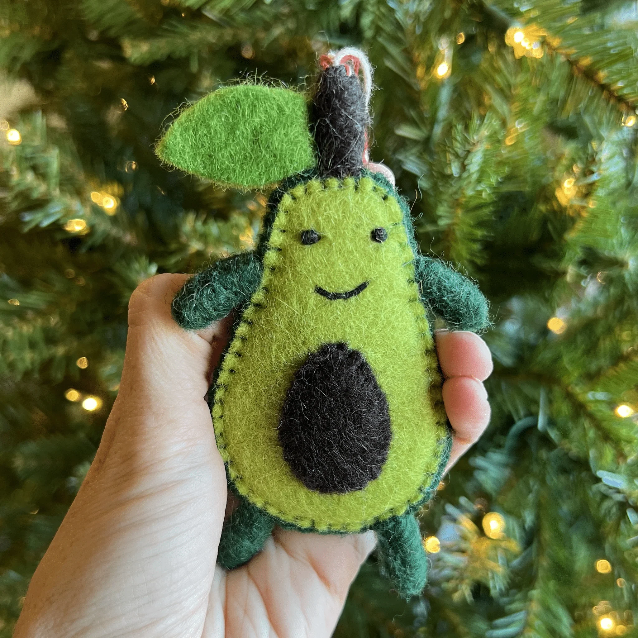 Happy Avocado Felt Wool Ornament - Image 2