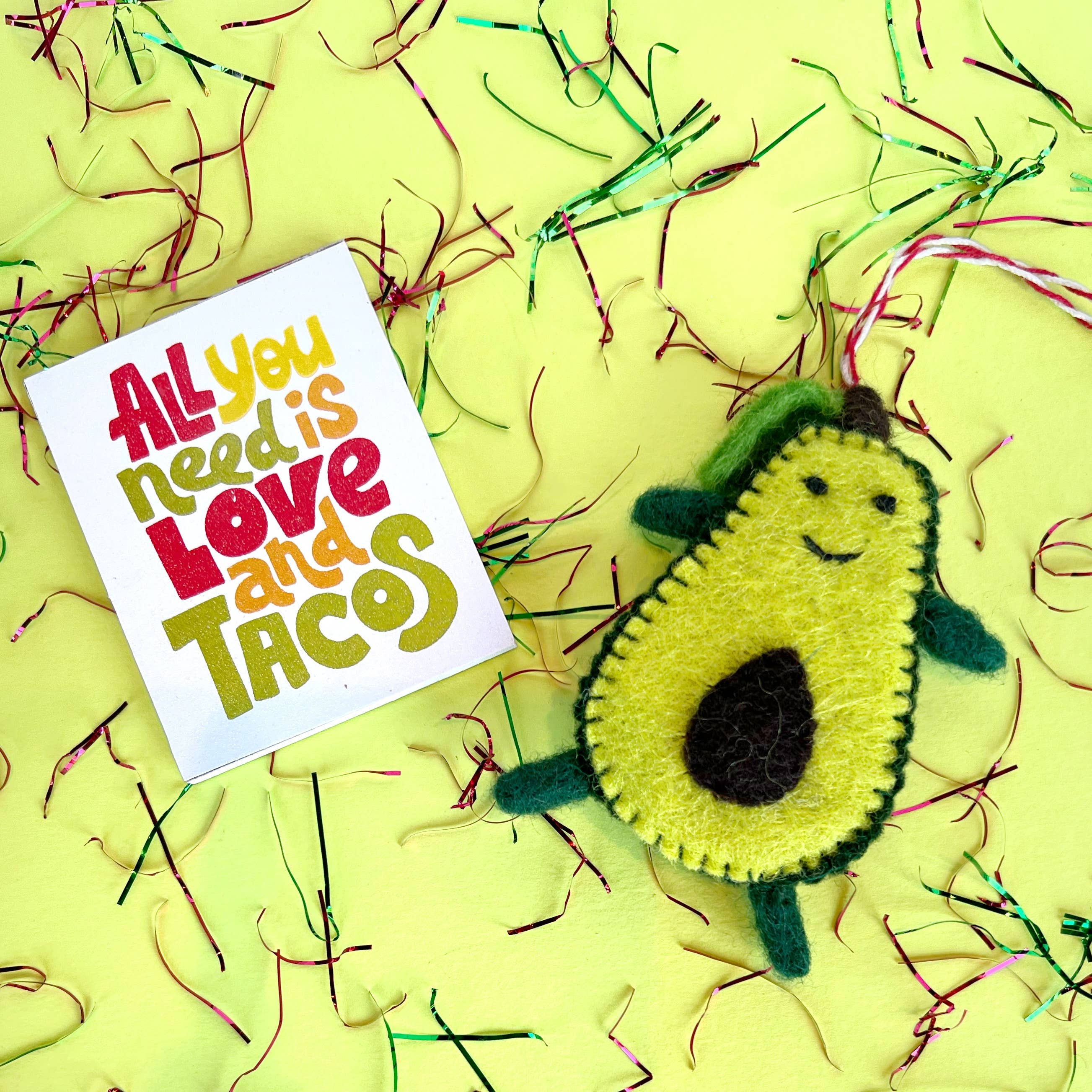 Happy Avocado Felt Wool Ornament - Image 3