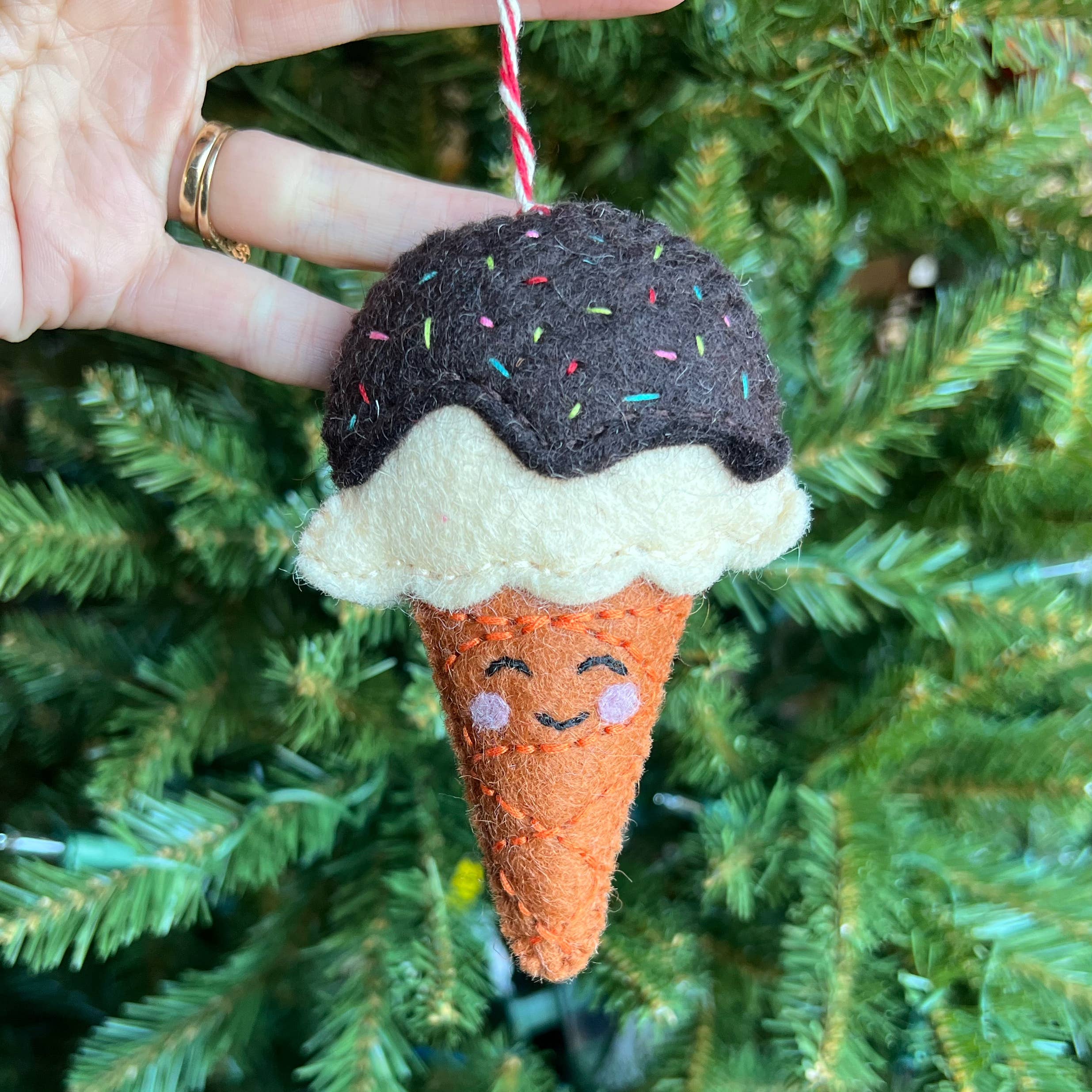 Smiling Ice Cream Cone Felt Wool Ornament - Image 3