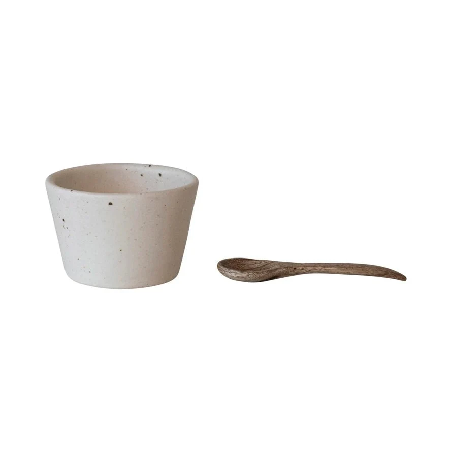 Speckled Bowl with Mango Wood Spoon - Image 3
