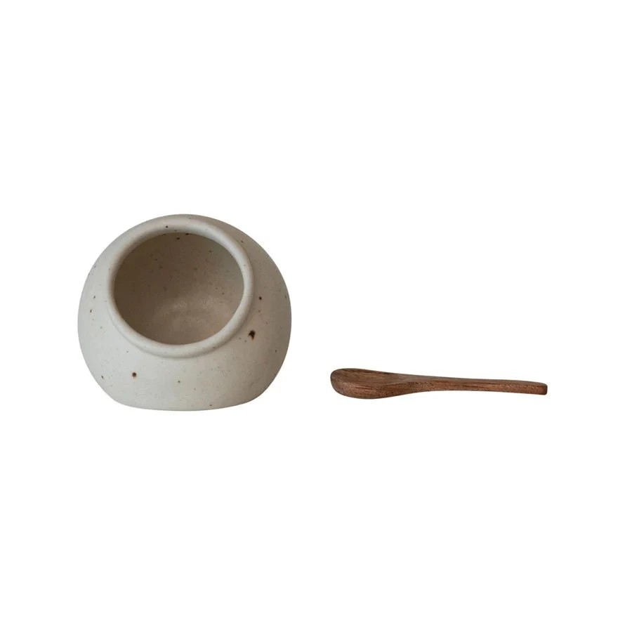 Speckled Salt Cellar with Mango Wood Spoon - Image 3