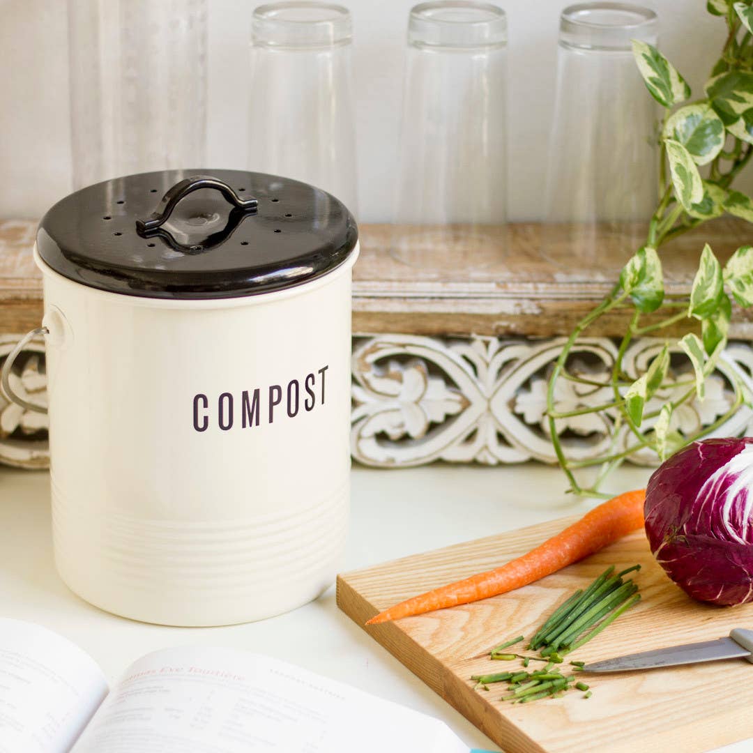 Vintage Ivory Steel Compost Bin - Image 3