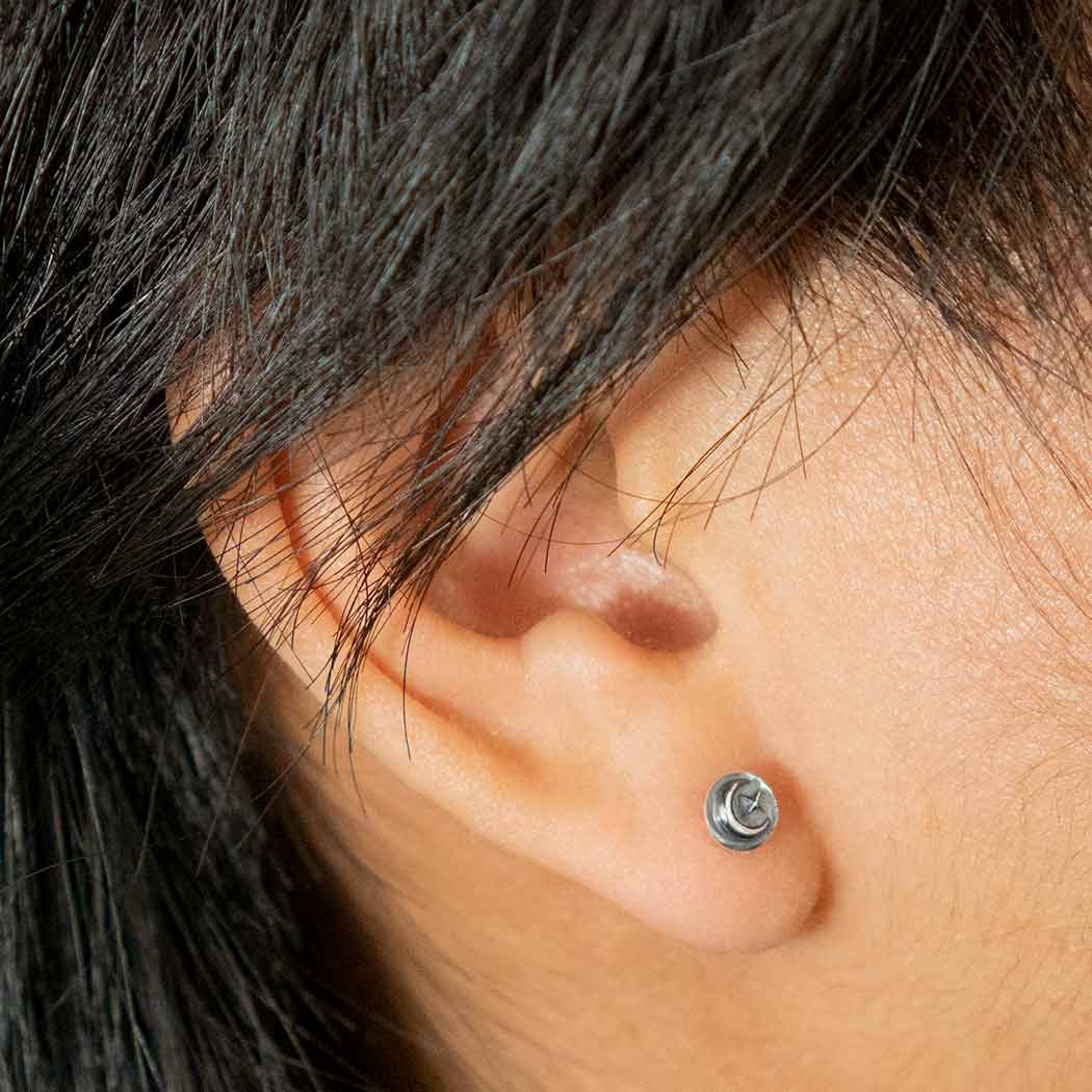 Moon and Star Sterling Silver Post Earrings - Image 3