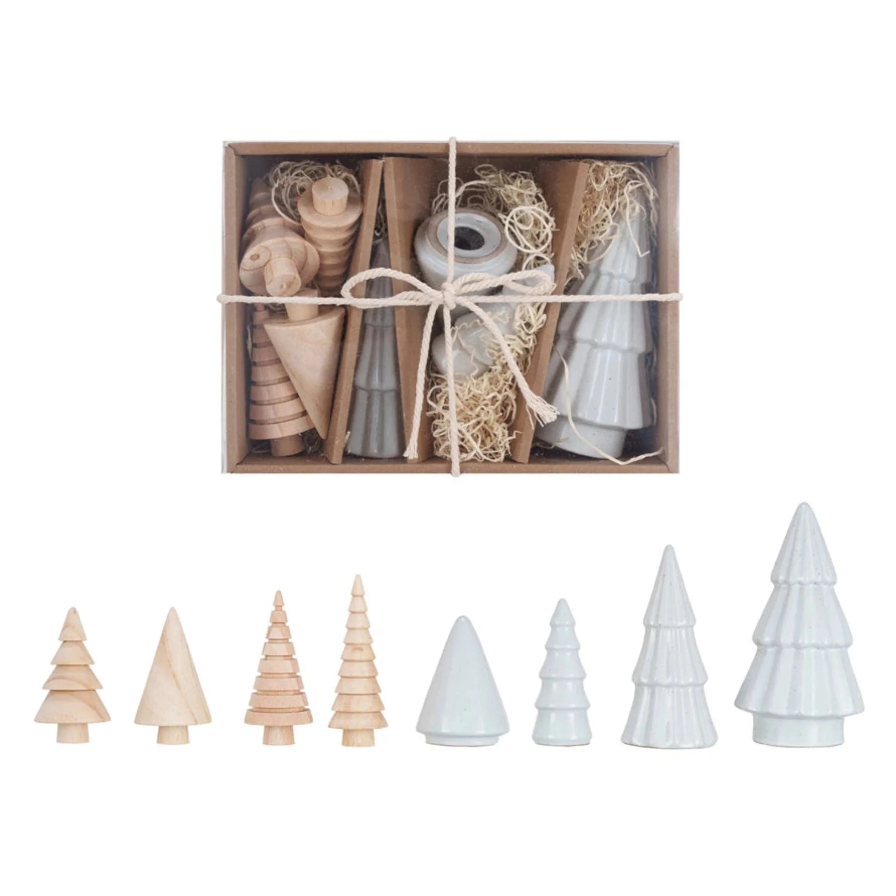 Stoneware And Wood Trees, Set of 9 - Image 2